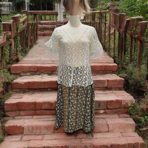 Maurices Women's White Lace Small, Sheer Floral Blouse Ruffle Sleeves, Boho Chic